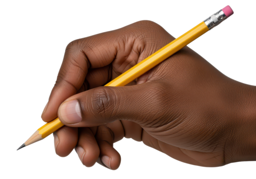 Hand Holding Yellow Pencil with Pink Eraser on Black Background