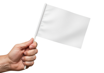Hand Holding Blank White Flag for Surrender or Peace Signal