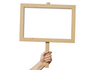 Hand Holding Blank Wooden Frame for Photo or Signage Display