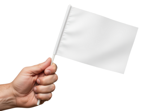 Hand Holding Blank White Flag for Surrender or Peace Signal