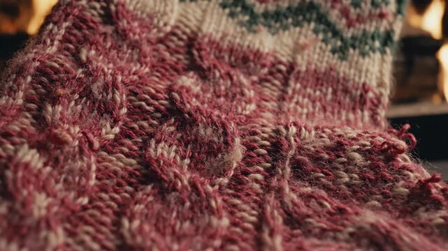 Close up of knitted textile with floral pattern and texture