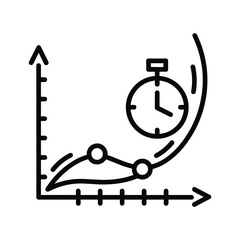 Line graph with stopwatch indicating time and progress isolated on