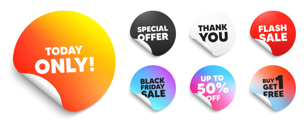 Today only sticker tag. Special offer paper price tags. Today only sale tag. Special offer sign. Best price promotion. Discount, black friday sticker. Promo banner. Vector