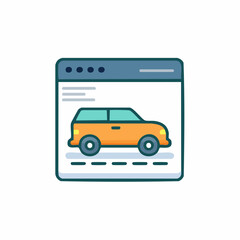 Online car purchase concept. Illustration of a car on a web page.