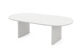 White modern oval conference table or office desk, minimalist design furniture on transparent background for business meetings