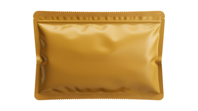 Blank Gold Foil Pouch Packaging With Zipper Seal On Whit isolated on a transparent background