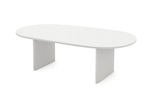 White modern oval conference table or office desk, minimalist design furniture on transparent background for business meetings