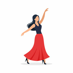 Naklejka premium Elegant woman in flowing red skirt dancing with arms raised gracefully