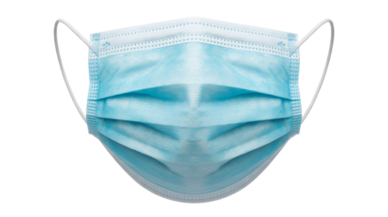 Blue Disposable Face Mask With Ear Loops On White  isolated on a transparent background