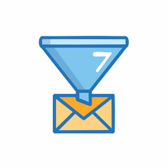 Email marketing funnel illustration with a number seven inside the funnel
