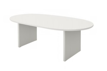 Oval white meeting table with modern design, illustrating office workspace furniture and corporate collaboration