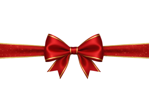 Red bow and ribbon for decorative purposes on gifts