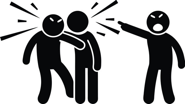 Conflict Illustration: Yelling, Pointing, and Physical Restraint, Stick Figure Format                                                                 