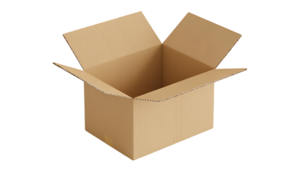 Open Cardboard Box With Flaps Extended And Empty Inside isolated on a transparent background