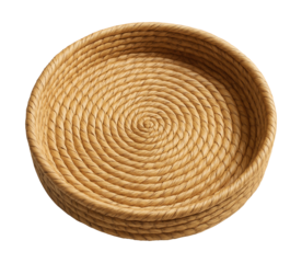 Flat-based woven basket ideal for organizing knitting supplies in a craft space.