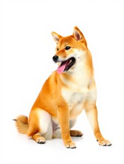 Fototapeta premium Happy Shiba Inu Dog Sitting and Smiling - Pet Portrait