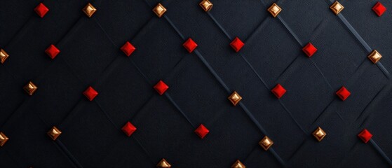 Obraz premium Luxurious Black Quilted Upholstery with Gold and Red Diamond Studs