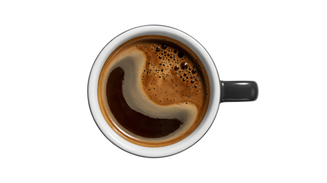 Top-Down View of a Freshly Brewed Coffee in a Stylish Mug, Perfect for Morning Rituals - Powered by Adobe