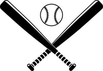 Crossed Baseball Bats with Ball Vector, Crossed baseball bats and baseball icon