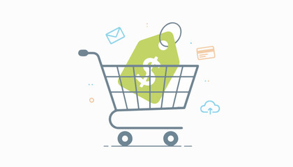 Shopping Cart with Price Tag Online Retail Concept.