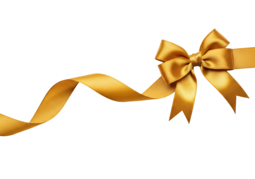 Golden ribbon and bow isolated on white or transparent background