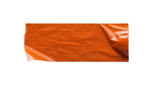 Wrinkled Orange Plastic Sheet with Torn Edges on White crumpled isolated on a transparent background