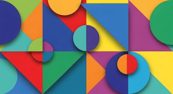 Abstract geometric pattern with vibrant circles and triangles