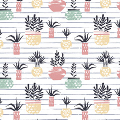 pattern with different cute flowers in pots, beautiful theme summer with ornament plant in vase design for print or screen 