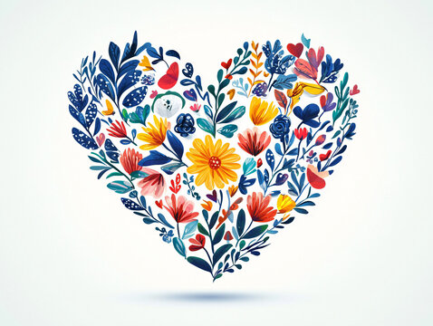 Colorful Floral Heart Design with Vibrant Flowers and Leaves - Powered by Adobe