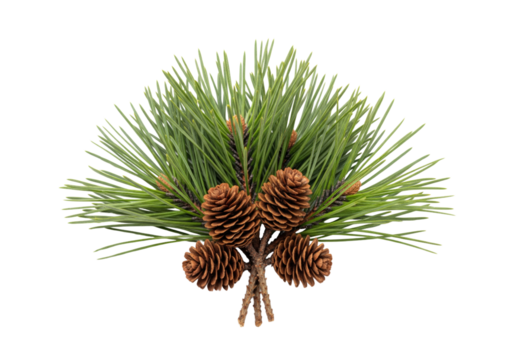Pine cones and pine leaves isolated on white or transparent background - Powered by Adobe