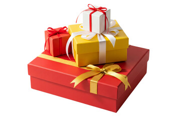 Obraz premium Red gift box with golden ribbon isolated on white or transparent background