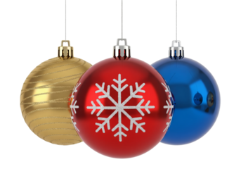 Christmas balls hanging isolated on white or transparent background