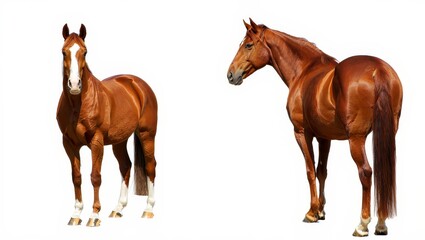 Obraz premium Two Chestnut Horses Standing Side-by-Side on White Background