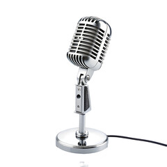 Fototapeta premium Vintage chrome microphone on a stand isolated on transparent background