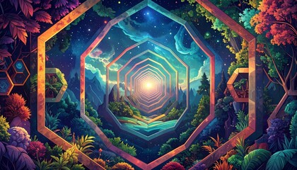 Fantasy landscape portal with vibrant colors.