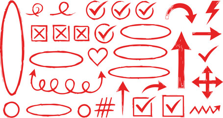 Set of hand drawn arrows in white background
