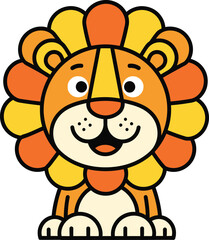 Cute cartoon lion face with a big mane and friendly smile perfect for children s illustrations and designs