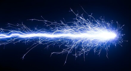 Bright blue electric arc with sparks against dark background