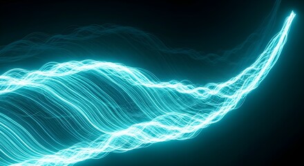 Abstract glowing blue energy wave flowing through darkness