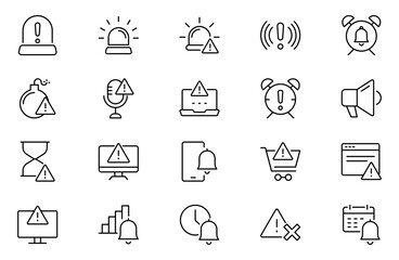Warning and risk line icon ser. Set of line icons in linear style. Warning exclamation mark, attention, danger, notice, stop. Alerts and Warning editable stroke outline icon.