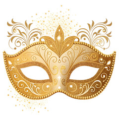 Ornate gold masquerade mask isolated on transparent background