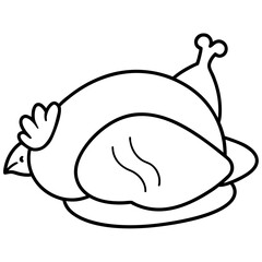 Simple line art illustration of a roasted chicken on a platter