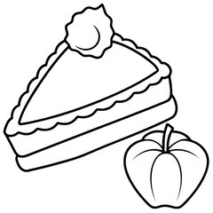Simple outline slice of pie and pumpkin