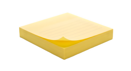 Stack of yellow sticky notes isolated on transparent background, ready for writing