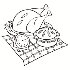 Thanksgiving dinner with turkey pie and timer