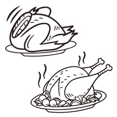 Two cartoon roasts one happy one steaming