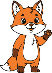 Adorable cartoon fox character waving hello with a friendly smile perfect for children s illustrations and designs