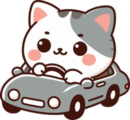 車を運転するデフォルメ猫のイラスト