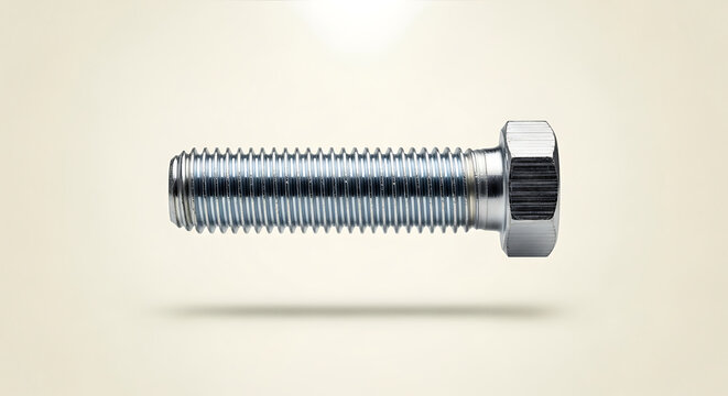 A close up shot of a shiny metal bolt with threads on a plain background in a studio setting - Powered by Adobe