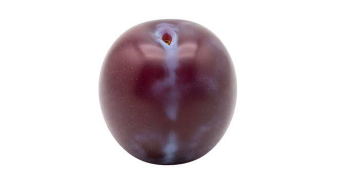 A single ripe plum with a deep purple skin and a subtle blue hue isolated on transparent background